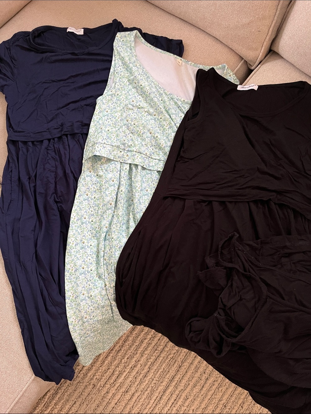 Maternity/Nursing Dresses bundle 4 -Black, Navy, Light Floral & Black Nightgown